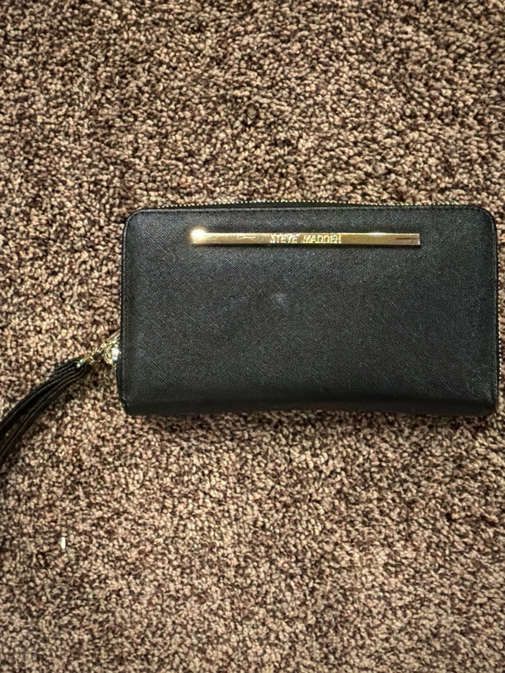Steve Madden Black Zip Wallet with Gold Accent and Tassel